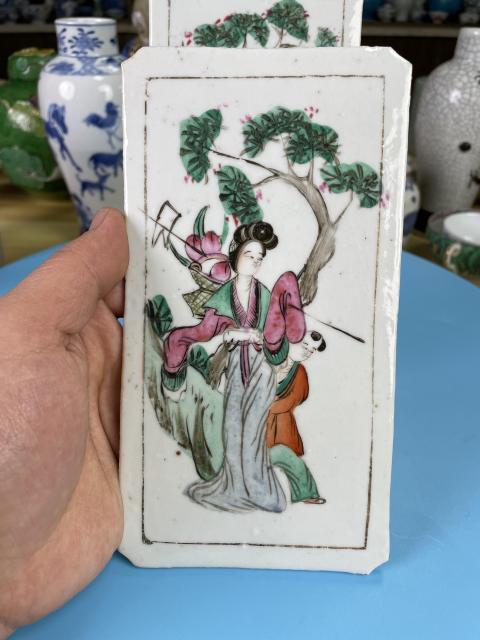 古玩陶瓷民國 精品粉彩麻姑獻壽圖瓷板一對拍賣，當(dāng)前價格1900元