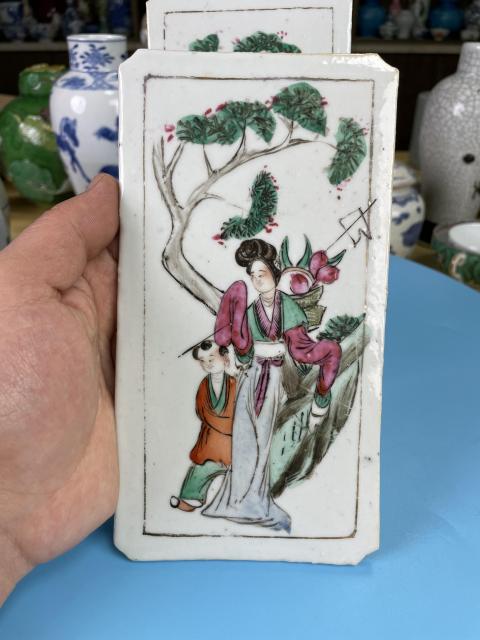 古玩陶瓷民國 精品粉彩麻姑獻壽圖瓷板一對拍賣，當(dāng)前價格1900元