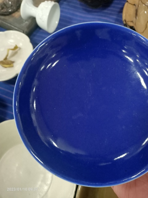 古玩陶瓷光緒官窯祭藍釉盤拍賣，當前價格78888元