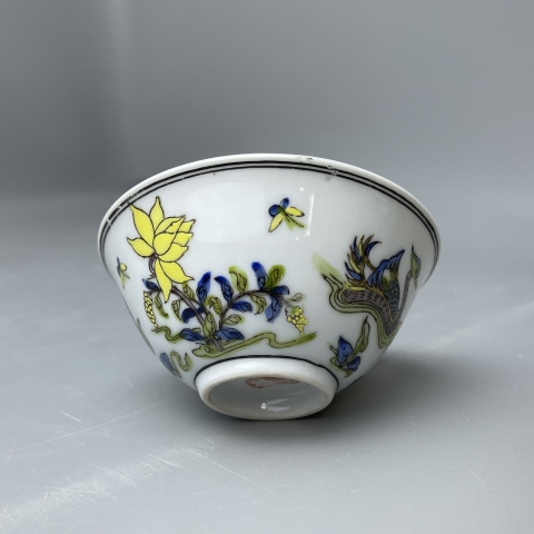 古玩陶瓷上世紀中期荷塘鴛鴦清趣圖描金彩繪碗拍賣，當前價格700元