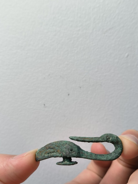 古玩雜項【實物保真】漢代.* 銅回頭鴨袖鉤拍賣，當前價格9999元