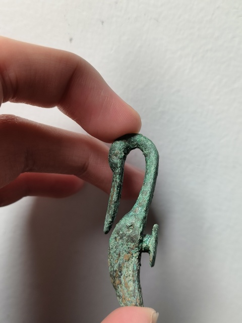 古玩雜項【實物保真】漢代.* 銅回頭鴨袖鉤拍賣，當前價格9999元