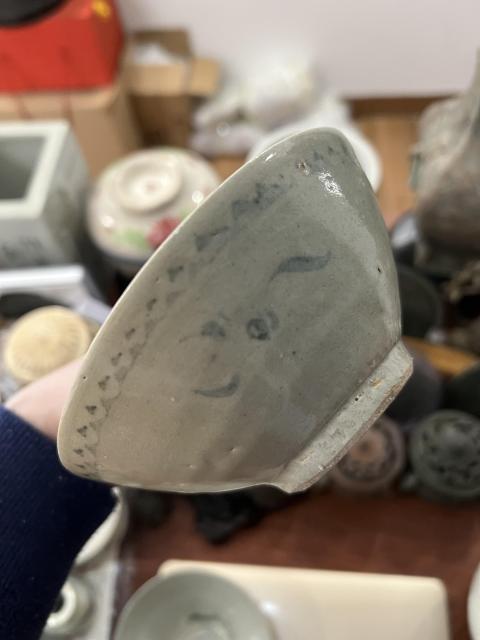 古玩陶瓷明代晚期海水法螺紋青花碗拍賣,當前價格299元