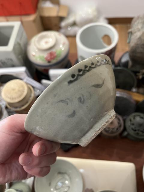 古玩陶瓷明代晚期海水法螺紋青花碗拍賣,當前價格299元