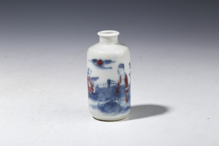 中国骨董 清中期 青花釉裏紅 人物 鼻煙壺 翡翠蓋 骨杓 中国骨董 清中期