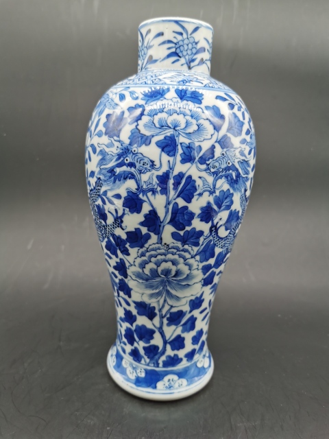 古玩陶瓷清晚?青花花間龍紋雞腿瓶拍賣,當前價格3666元