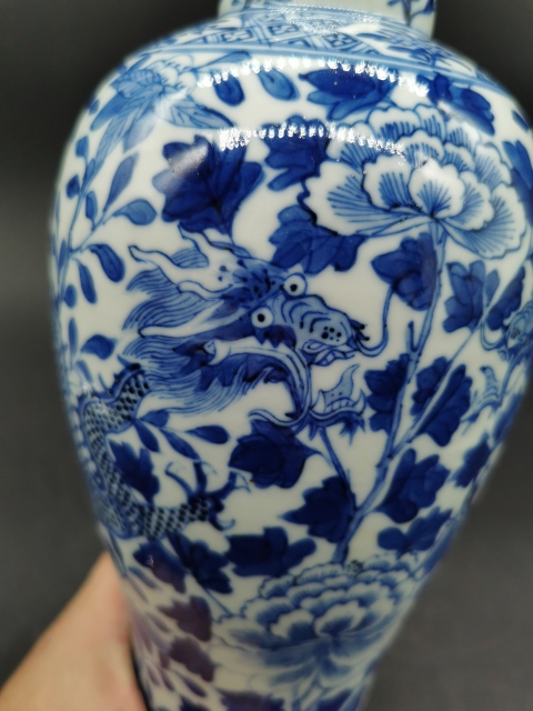 古玩陶瓷清晚?青花花間龍紋雞腿瓶拍賣,當前價格3666元