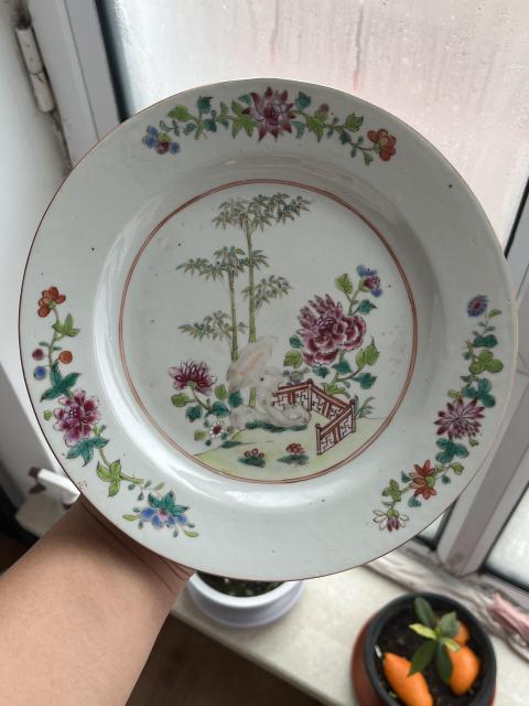 古玩陶瓷雍正至乾隆竹石牡丹圖粉彩盤一對(duì)拍賣,當(dāng)前價(jià)格4000元