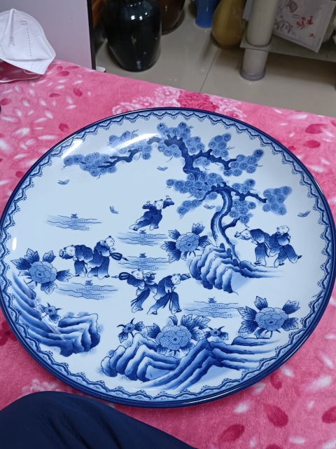 古玩陶瓷昭和時期嬰戲紋青花盤拍賣,當前價格999元