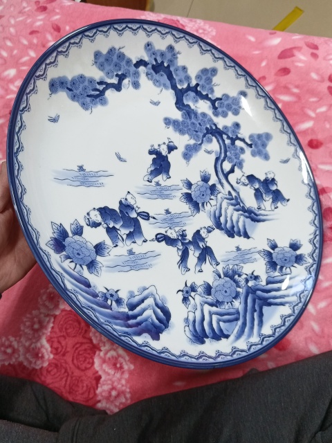 古玩陶瓷昭和時期嬰戲紋青花盤拍賣,當前價格999元