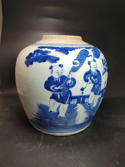 古玩陶瓷清道光青花麒麟送子圖罐拍賣，當前價格1888元