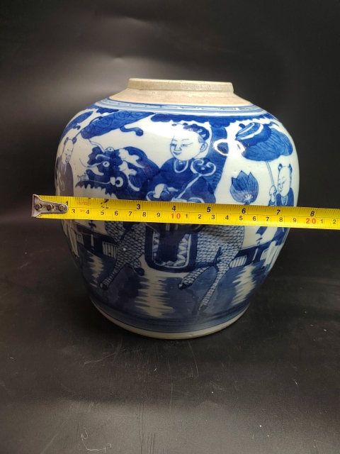 古玩陶瓷清道光青花麒麟送子圖罐拍賣，當前價格1888元