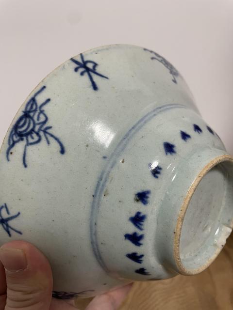 古玩陶瓷清三代青花草帽碗拍賣，當前價格1100元