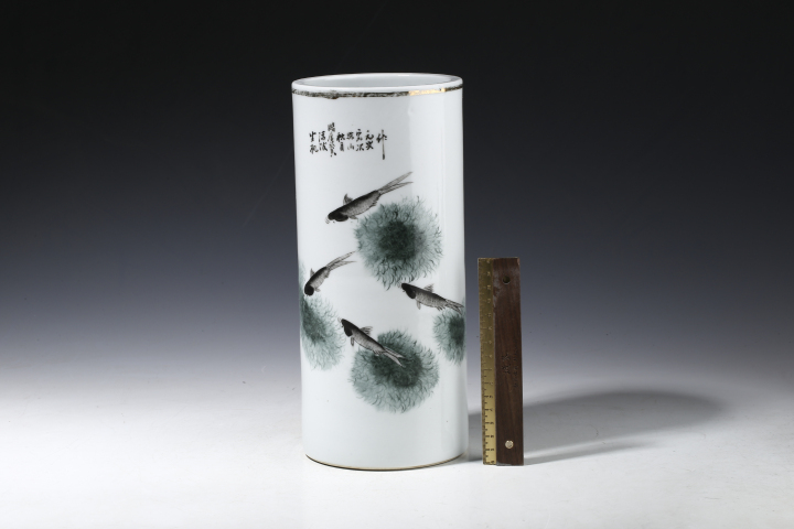 古玩陶瓷民國·極品 墨彩魚藻紋帽筒拍賣，當前價格4200元