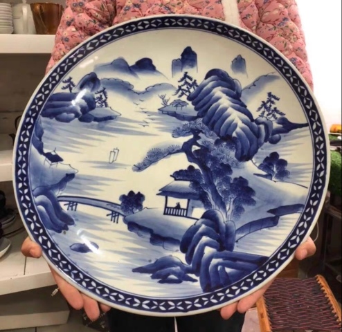 古玩陶瓷精美民國青花山水紋盤拍賣,當前價格458元