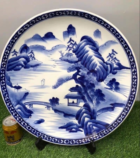 古玩陶瓷精美民國青花山水紋盤拍賣,當前價格458元
