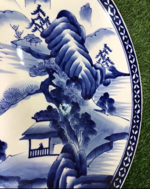 古玩陶瓷精美民國青花山水紋盤拍賣,當前價格458元
