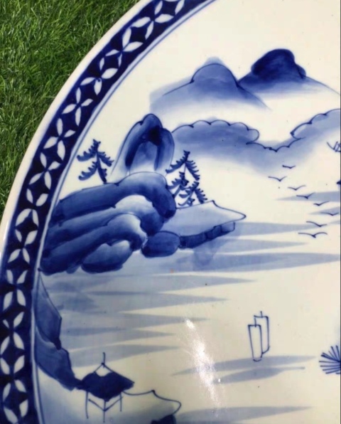 古玩陶瓷精美民國青花山水紋盤拍賣,當前價格458元