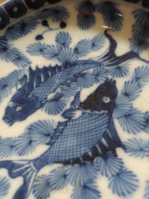 古玩陶瓷【望月樓】清晚期青花魚藻紋盤拍賣,當(dāng)前價格1800元