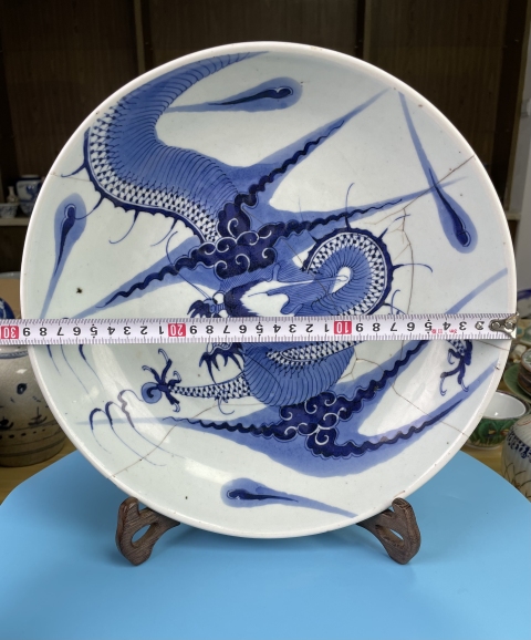 古玩陶瓷清雍正 青花過墻龍紋盤(重器特大盤)拍賣,當前價格2500元