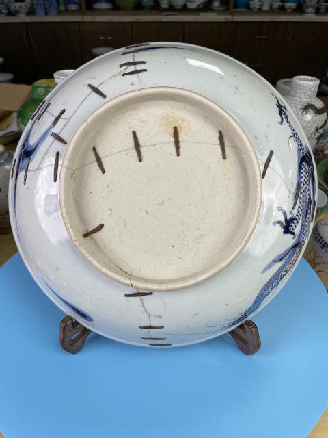 古玩陶瓷清雍正 青花過墻龍紋盤(重器特大盤)拍賣,當前價格2500元