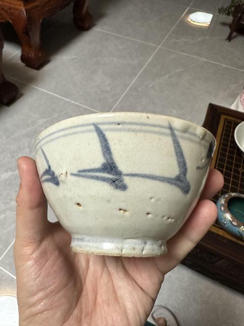 古玩陶瓷明末清初花卉紋青花碗拍賣，當前價格650元