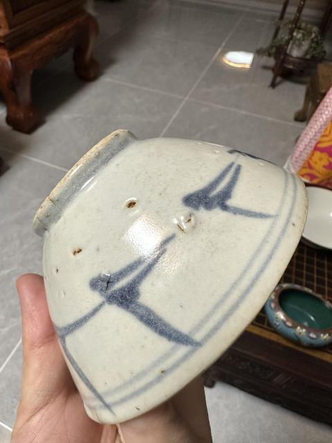 古玩陶瓷明末清初花卉紋青花碗拍賣，當前價格650元