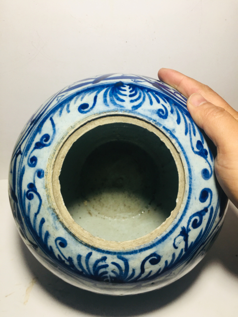 古玩陶瓷晚清民國青花開窗花卉紋西瓜罐拍賣，當(dāng)前價(jià)格0元