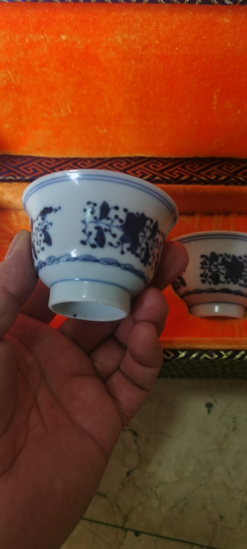 古玩陶瓷乾隆青花花卉紋茶杯一對拍賣，當前價格6800元