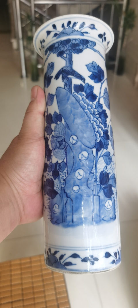 古玩陶瓷晚清花鳥紋青花花插拍賣,當前價格8000元