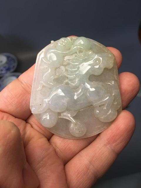 古玩玉器【A貨翡翠】天然翡翠馬上封侯拍賣，當前價格1800元