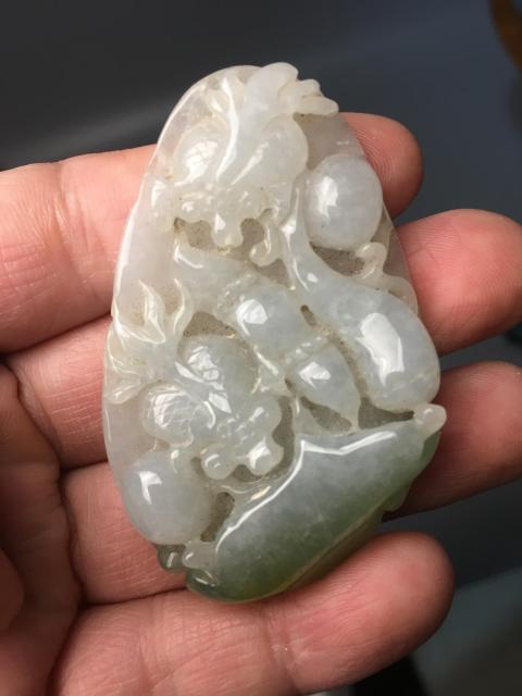 古玩玉器【A貨翡翠】天然翡翠“金玉滿堂”掛件拍賣，當前價格1500元