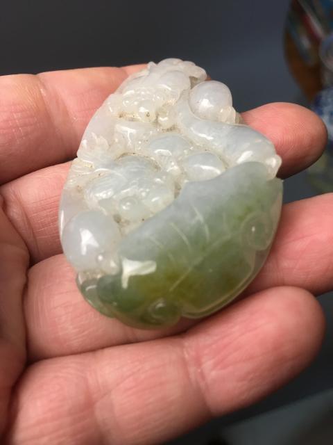 古玩玉器【A貨翡翠】天然翡翠“金玉滿堂”掛件拍賣，當前價格1500元