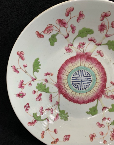 古玩陶瓷晚清粉彩花卉紋大賞盤拍賣，當前價格3000元