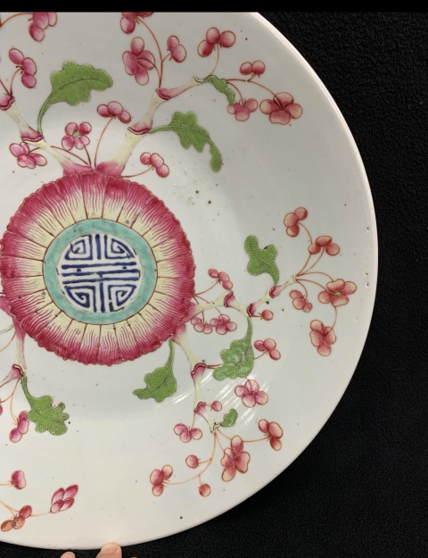 古玩陶瓷晚清粉彩花卉紋大賞盤拍賣，當前價格3000元