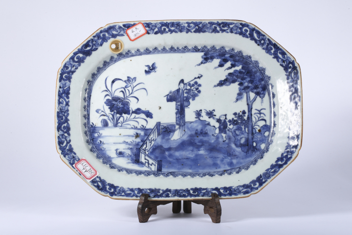 古玩陶瓷麻姑獻壽青花人物八方盤拍賣，當前價格4800元