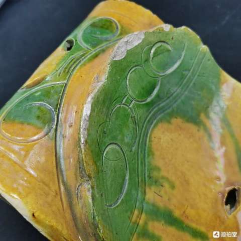 古玩陶瓷清晚期素三彩劃花瓷枕拍賣,當前價格3600元