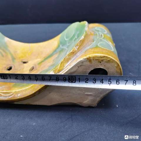 古玩陶瓷清晚期素三彩劃花瓷枕拍賣,當前價格3600元