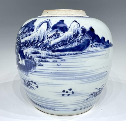 青花山水人物紋瓶 中国古玩 中国美術 域鉴古玩】清乾隆·青花山水人物纹盖罐拍卖价格/图片/值多少钱
