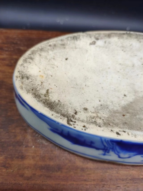 古玩陶瓷清早期青花山水紋橢圓盤拍賣,當前價格4200元