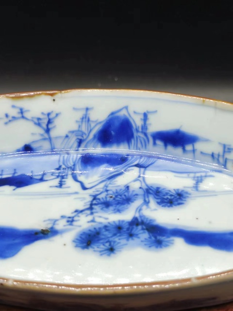古玩陶瓷清早期青花山水紋橢圓盤拍賣,當前價格4200元