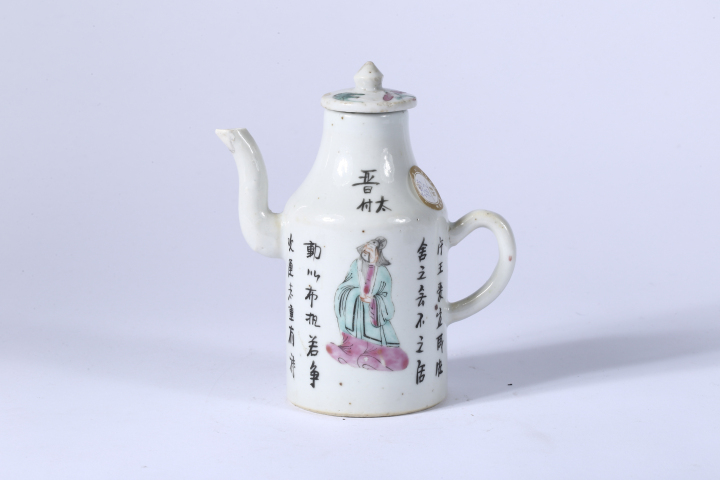 古玩陶瓷晚清·粉彩無雙譜詩文執壺拍賣，當前價格8888元