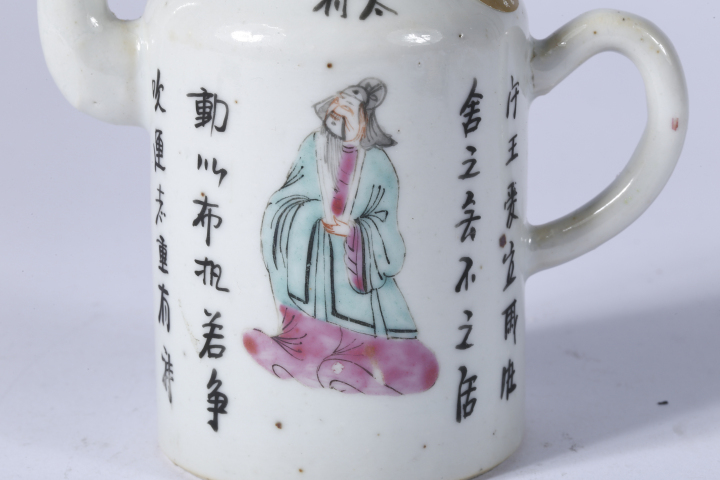 古玩陶瓷晚清·粉彩無雙譜詩文執壺拍賣，當前價格8888元