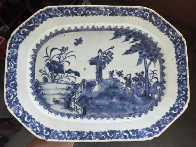 古玩陶瓷麻姑獻壽青花人物八方盤拍賣，當前價格4800元