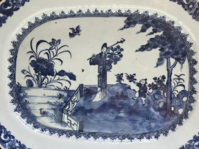 古玩陶瓷麻姑獻壽青花人物八方盤拍賣，當前價格4800元