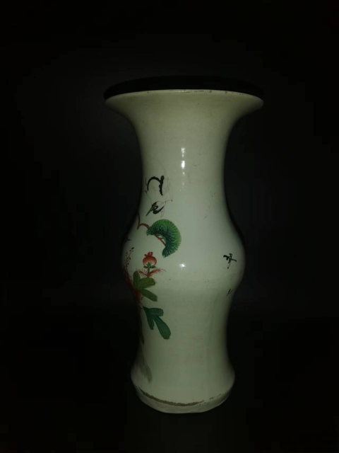 古玩陶瓷民國(guó)至解放初期粉彩松鶴圖花觚拍賣,當(dāng)前價(jià)格400元