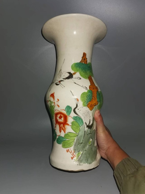 古玩陶瓷民國(guó)至解放初期粉彩松鶴圖花觚拍賣,當(dāng)前價(jià)格400元