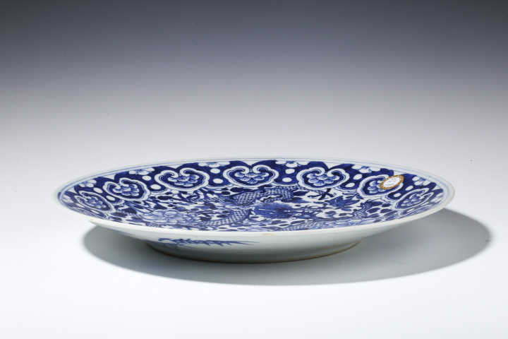 古玩陶瓷清道光·青花龍穿花紋大盤拍賣，當前價格18500元