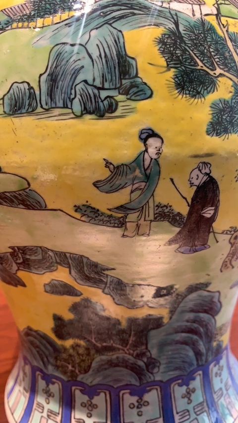古玩陶瓷晚清山水紋人物山水紋將軍罐拍賣，當前價格12000元