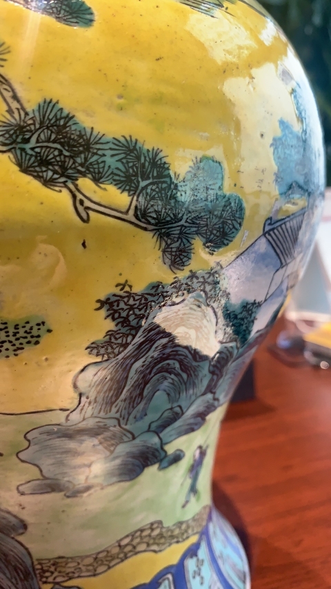 古玩陶瓷晚清山水紋人物山水紋將軍罐拍賣，當前價格12000元